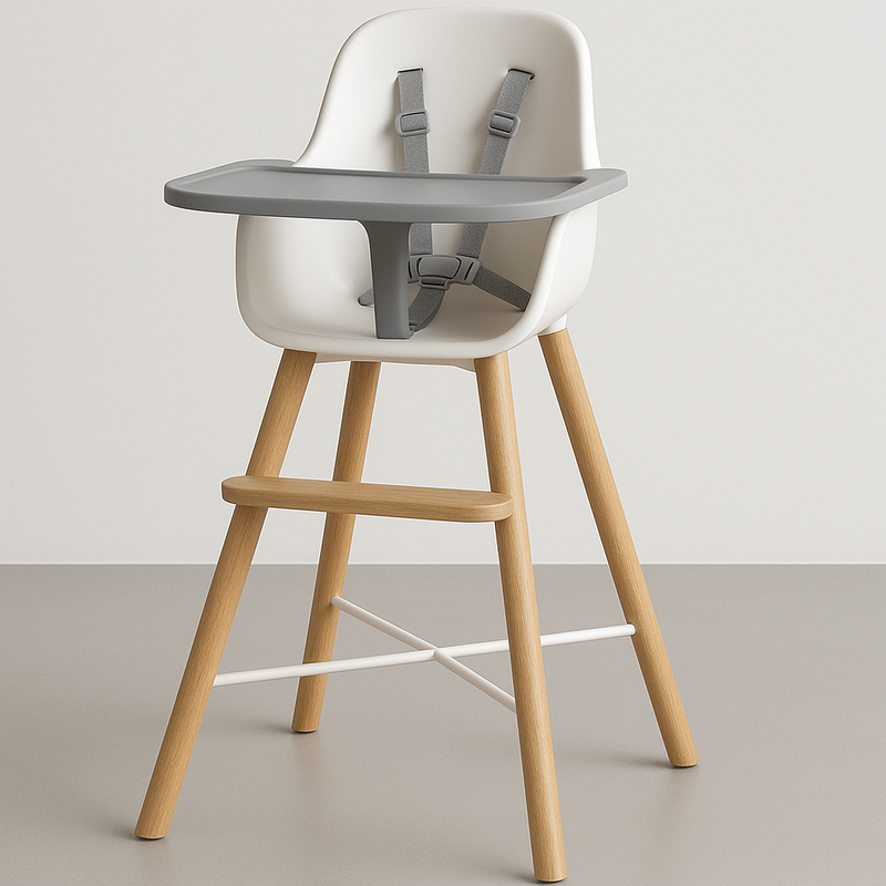 Silla Alta Infantil Madera Comedor Blanca Gris Seguridad Ergonómica