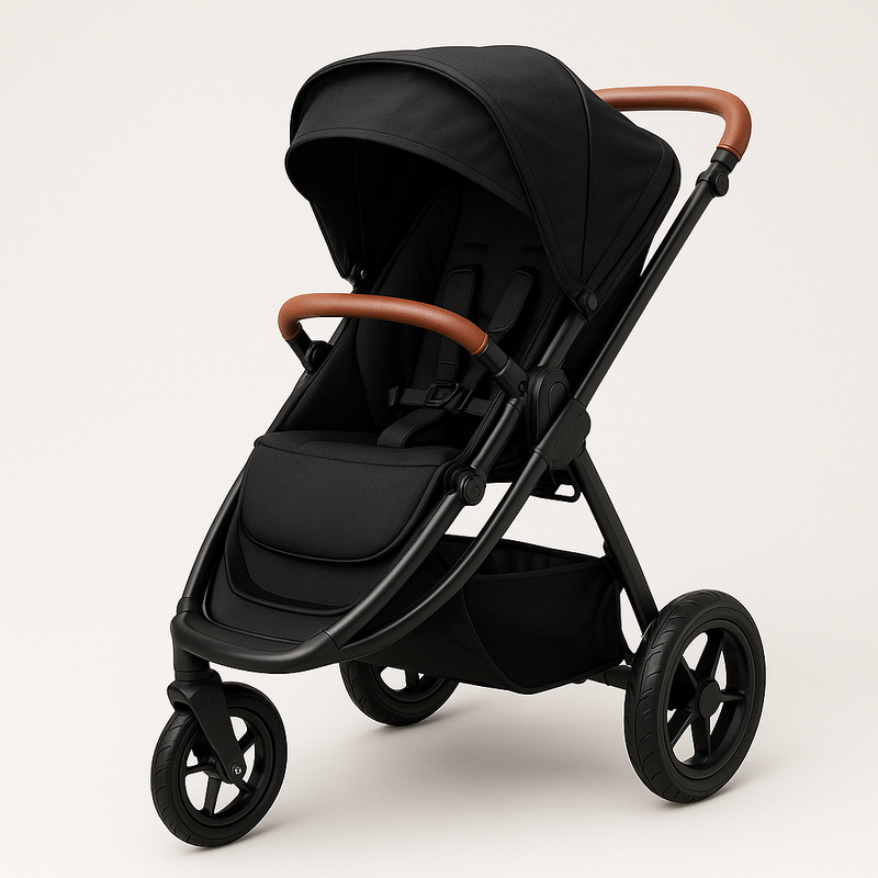 Cochecito Grande Negro Asiento Acolchado Ruedas Giratorias Almacenamiento Amplio Paseo Bebé