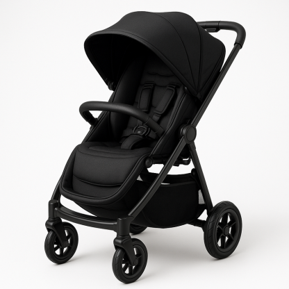 Carrito de Bebé Plegable Negro con Amortiguación Asiento Cómodo Almacenamiento Amplio Paseo Urbano