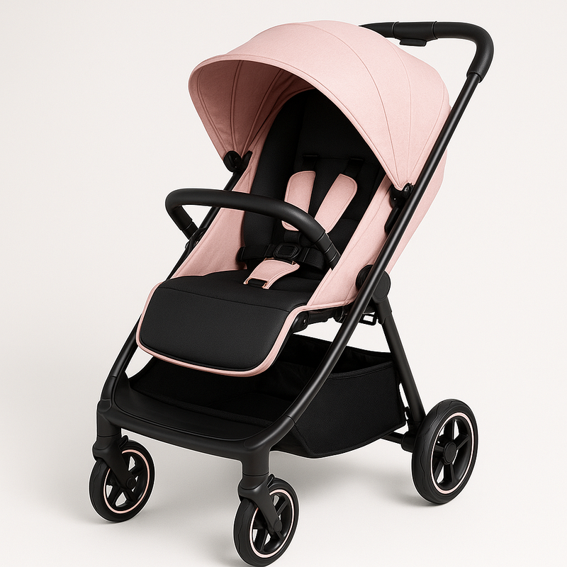 Cochecito de Bebé Reclinable Rosa Negro Paseo Cómodo Seguridad Infantil Almacenamiento Amplio