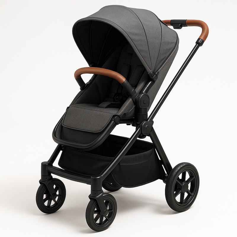 Cochecito Bebé Reclinable Gris Oscuro Multifuncional Marco Metálico Paseo Urbano Almacenamiento Amplio