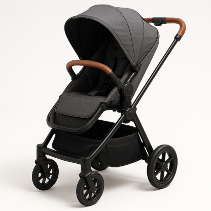 Cochecito Bebé Reclinable Gris Oscuro Multifuncional Marco Metálico Paseo Urbano Almacenamiento Amplio