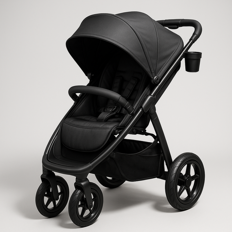 Cochecito Infantil Negro Ajustable Asiento Acolchado Maniobrabilidad Amortiguación Almacenamiento