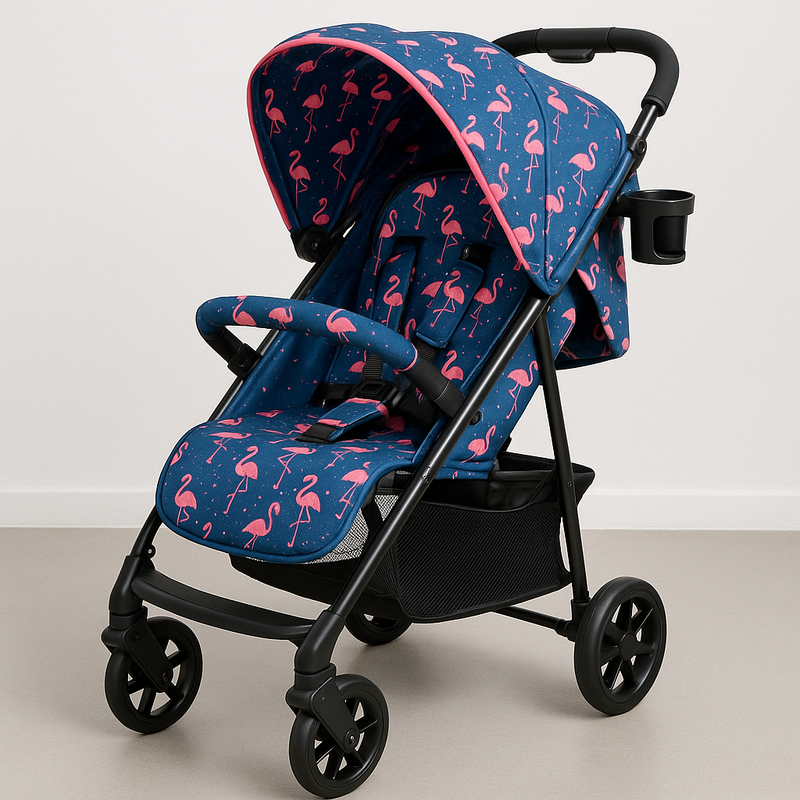 Cochecito Plegable Funcional Reclinable para Bebés Diseño Flamencos Azul