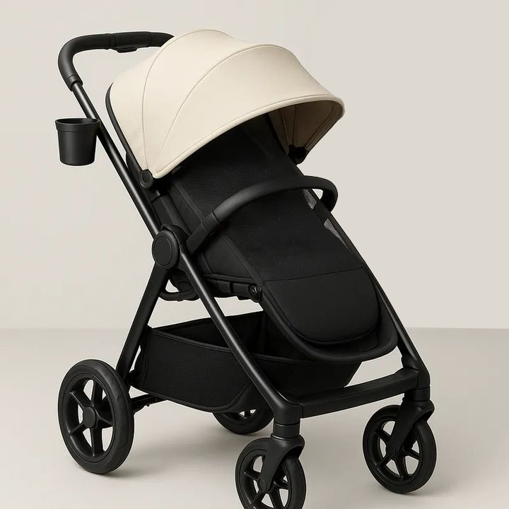 Cochecito de Bebé Plegable Multifuncional Protección Negro Crema Paseo Urbano