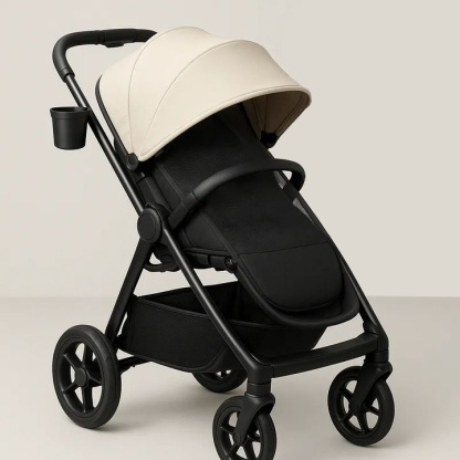 Cochecito de Bebé Plegable Multifuncional Protección Negro Crema Paseo Urbano