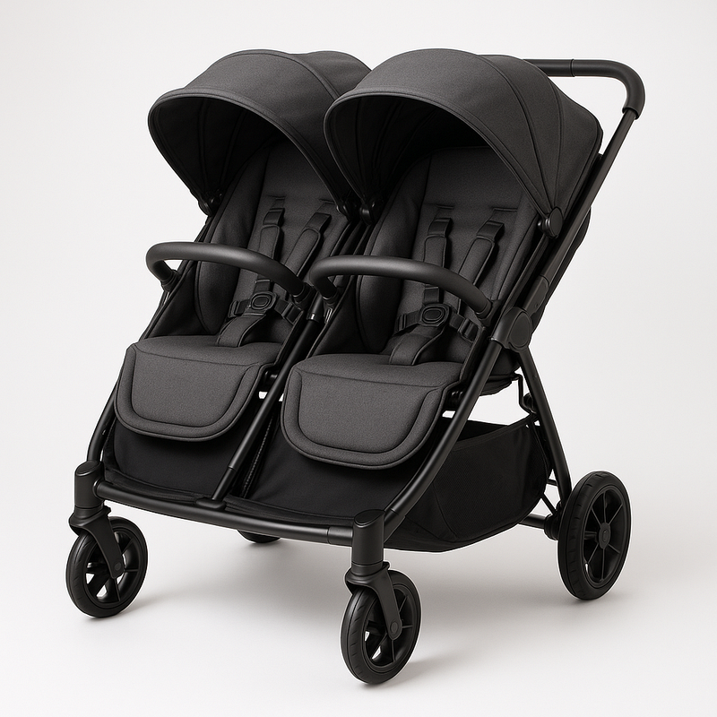 Cochecito Doble Negro Asientos Ajustables Estructura Duradera Paseo Infantil