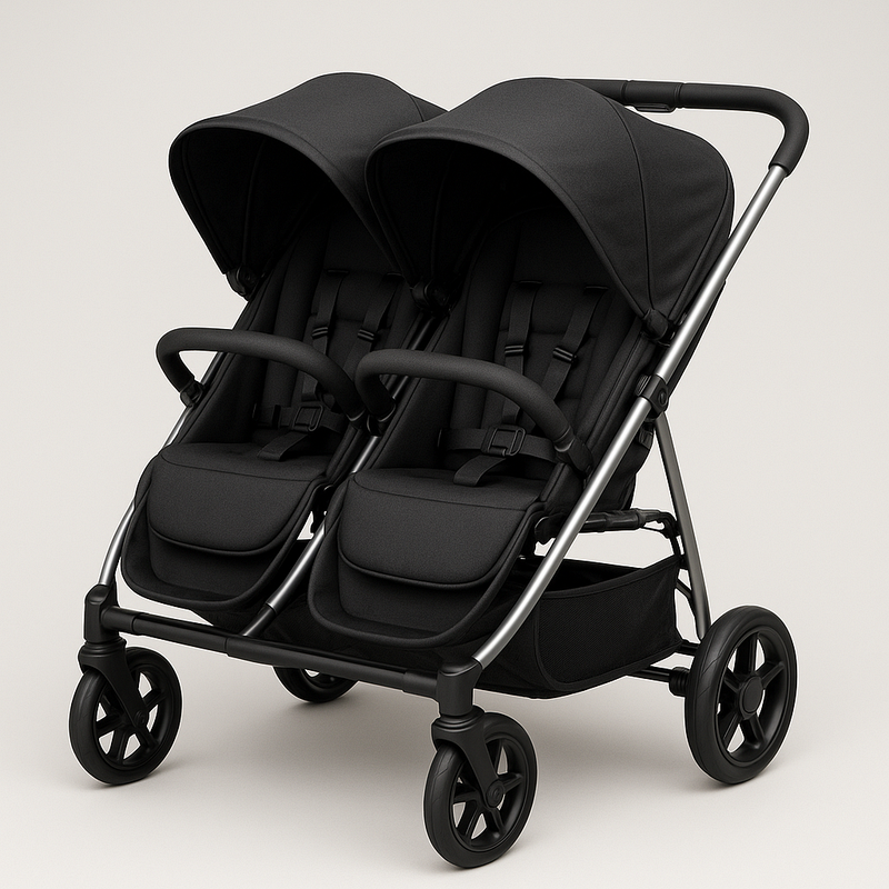 Cochecito Gemelar Negro Ajustable Compacto Seguridad Niño