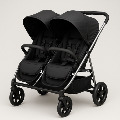 Cochecito Gemelar Negro Ajustable Compacto Seguridad Niño