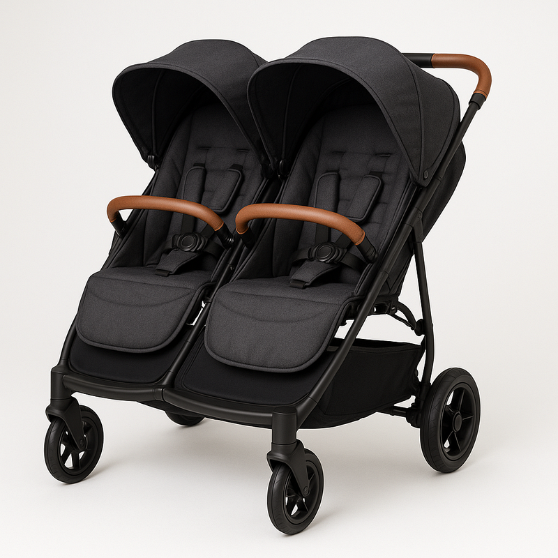 Carro Doble Bebé Negro Estructura Duradera Asientos Ajustables Compacto