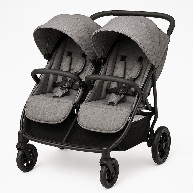 Cochecito Doble Gris Oscuro Asientos Ajustables Compacto Sistema de Seguridad Aluminio Paseos Infantiles