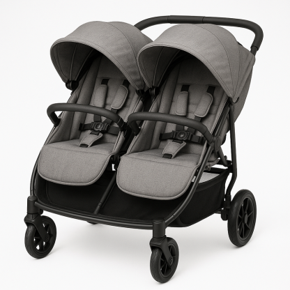 Cochecito Doble Gris Oscuro Asientos Ajustables Compacto Sistema de Seguridad Aluminio Paseos Infantiles