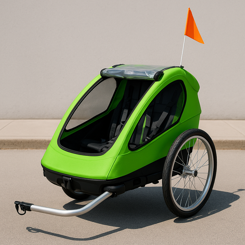 Remolque de Bicicleta Verde Ligero Seguro y Resistente a la Intemperie con Ventana Impermeable Compatible Universalmente para Actividades al Aire Libre