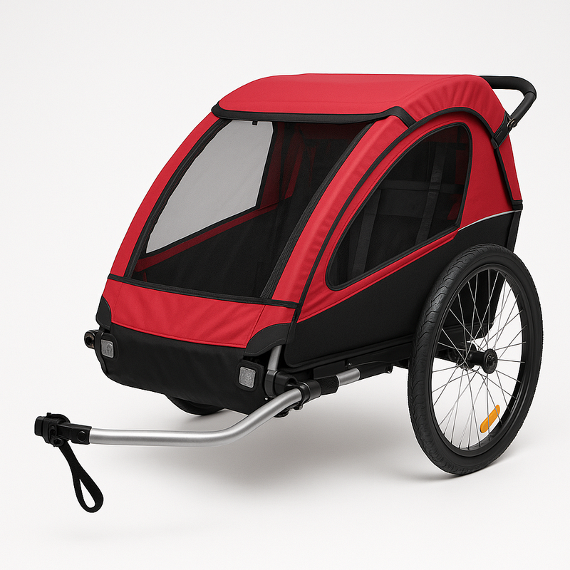 Remolque Bicicleta Resistente Intemperie Transporte Seguro Rojo Negro Metal