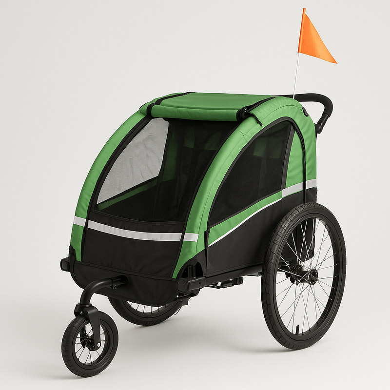 Remolque Bicicleta Infantil Exterior Paseo Seguridad Verde Resistente Plegable