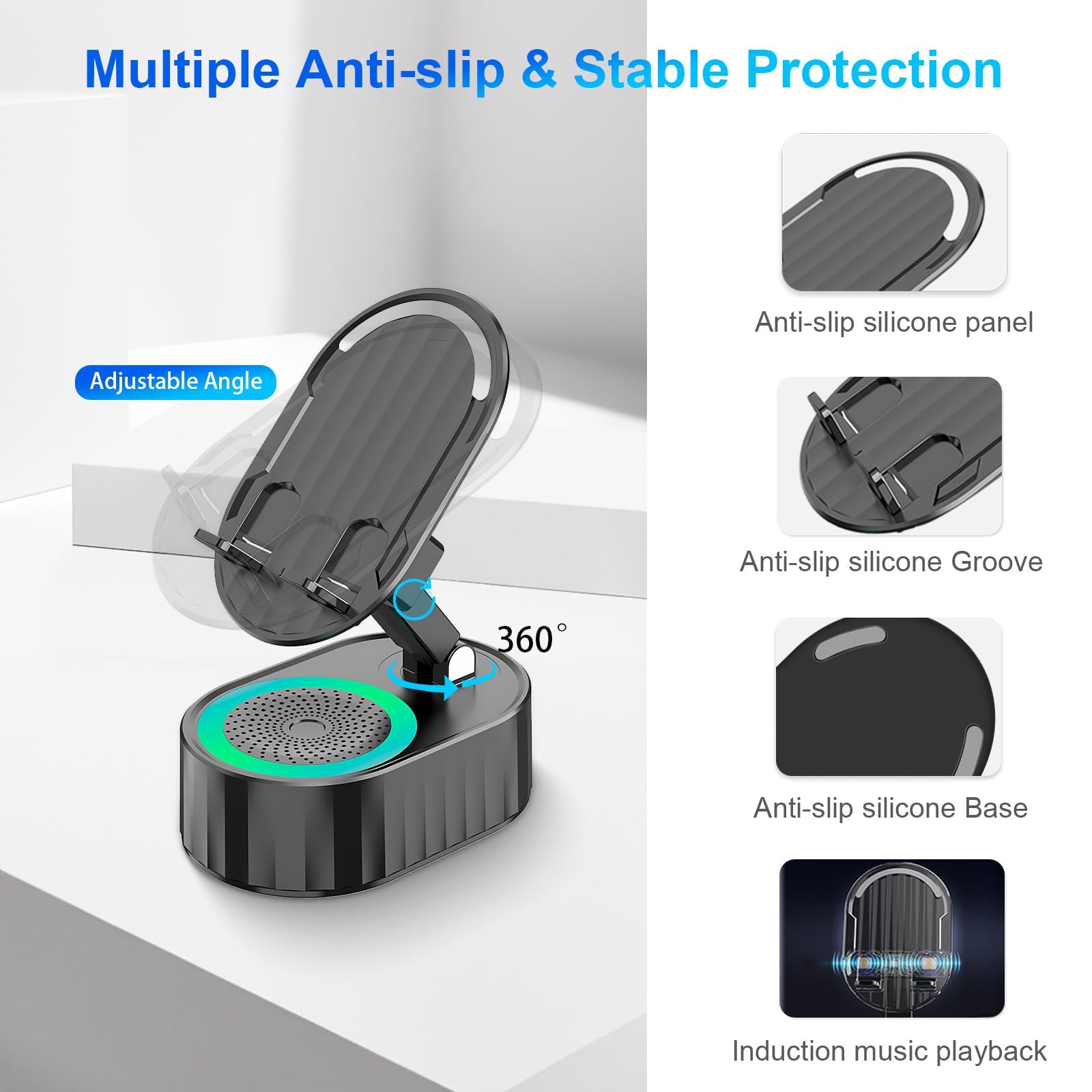 ⚡Flash Sale💥2025 Upgraded Cell Phone Stand with Induction Speaker/Power Bank/Atmosphere Light