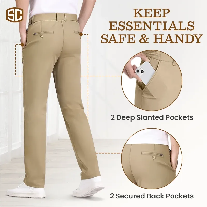 Men's Stretch Khaki Pants with Elastic Waistband