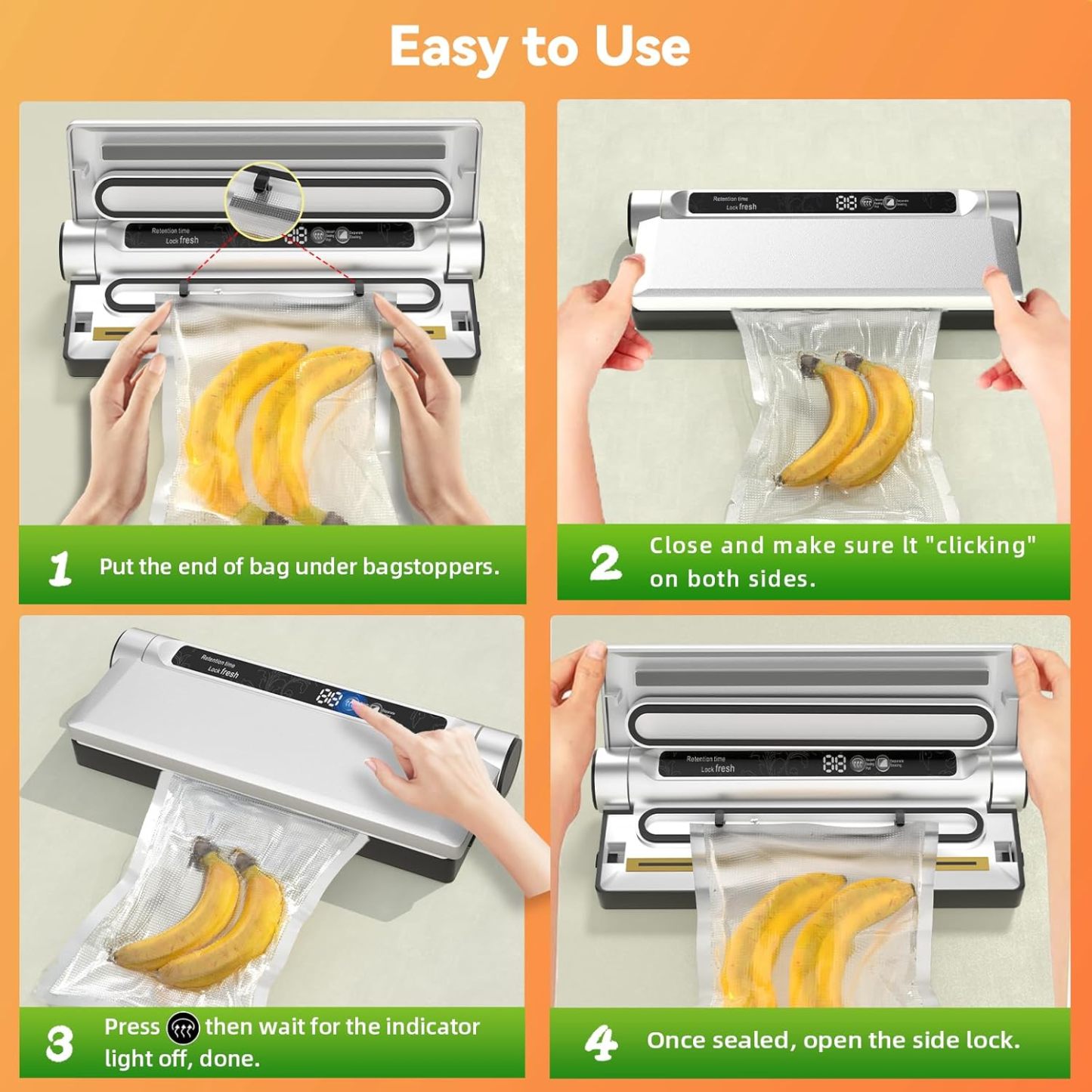 Food Storage Vacuum Sealer Machine, 75KPA Strong Suction, Dry/Wet Modes, 20 Vacuum Seal Bags for Food, Digital Countdown Timer, Compact Lightweight, Ideal for Home Kitchen Use