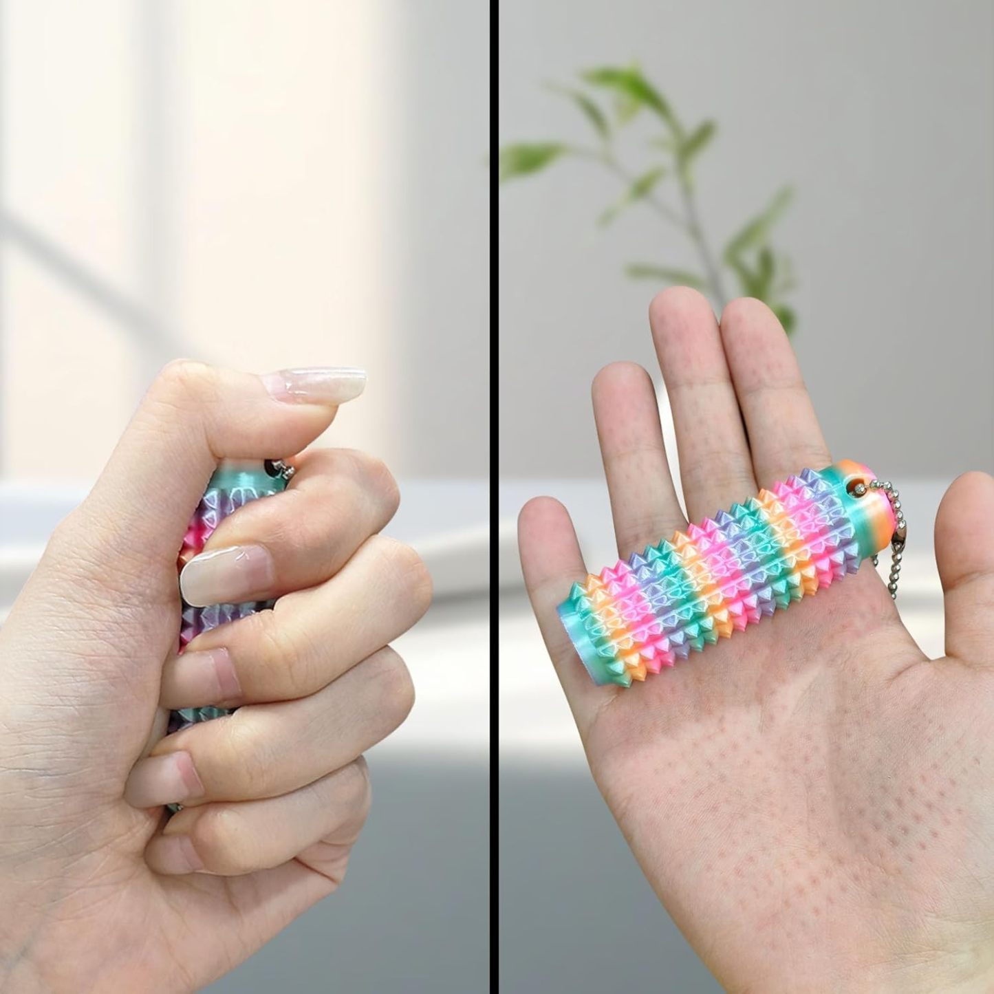 Little Ouchies,Pain Stim Fidget,Pocket Mini Fidget Toy for Adults,3D Printed Venting Key Pendant, 2pcs Spiky Grippie Stim Keychain for Anxiety Relief Positive, Novelty Gifts for Friends(Rainbow)