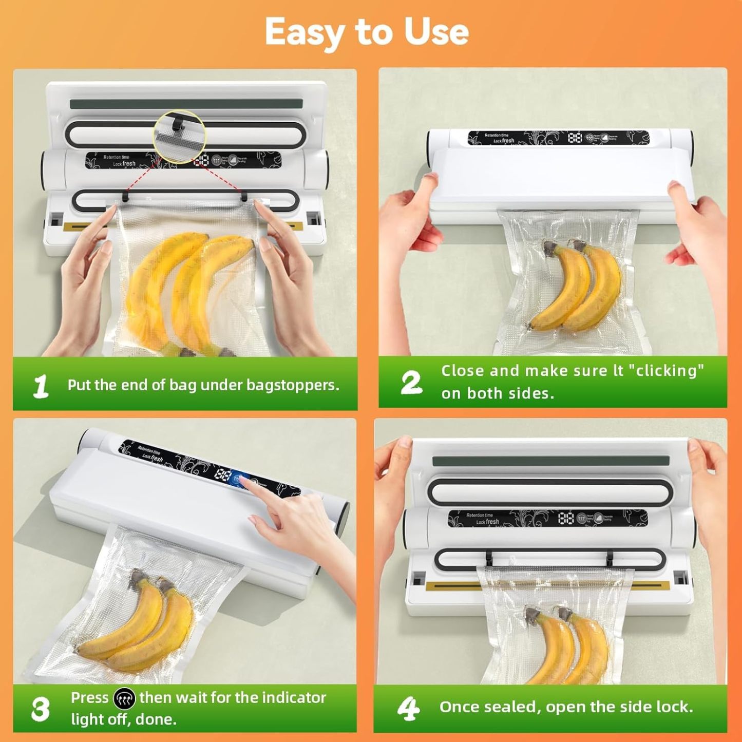 Food Storage Vacuum Sealer Machine, 75KPA Strong Suction, Dry/Wet Modes, 20 Vacuum Seal Bags for Food, Digital Countdown Timer, Compact Lightweight, Ideal for Home Kitchen Use