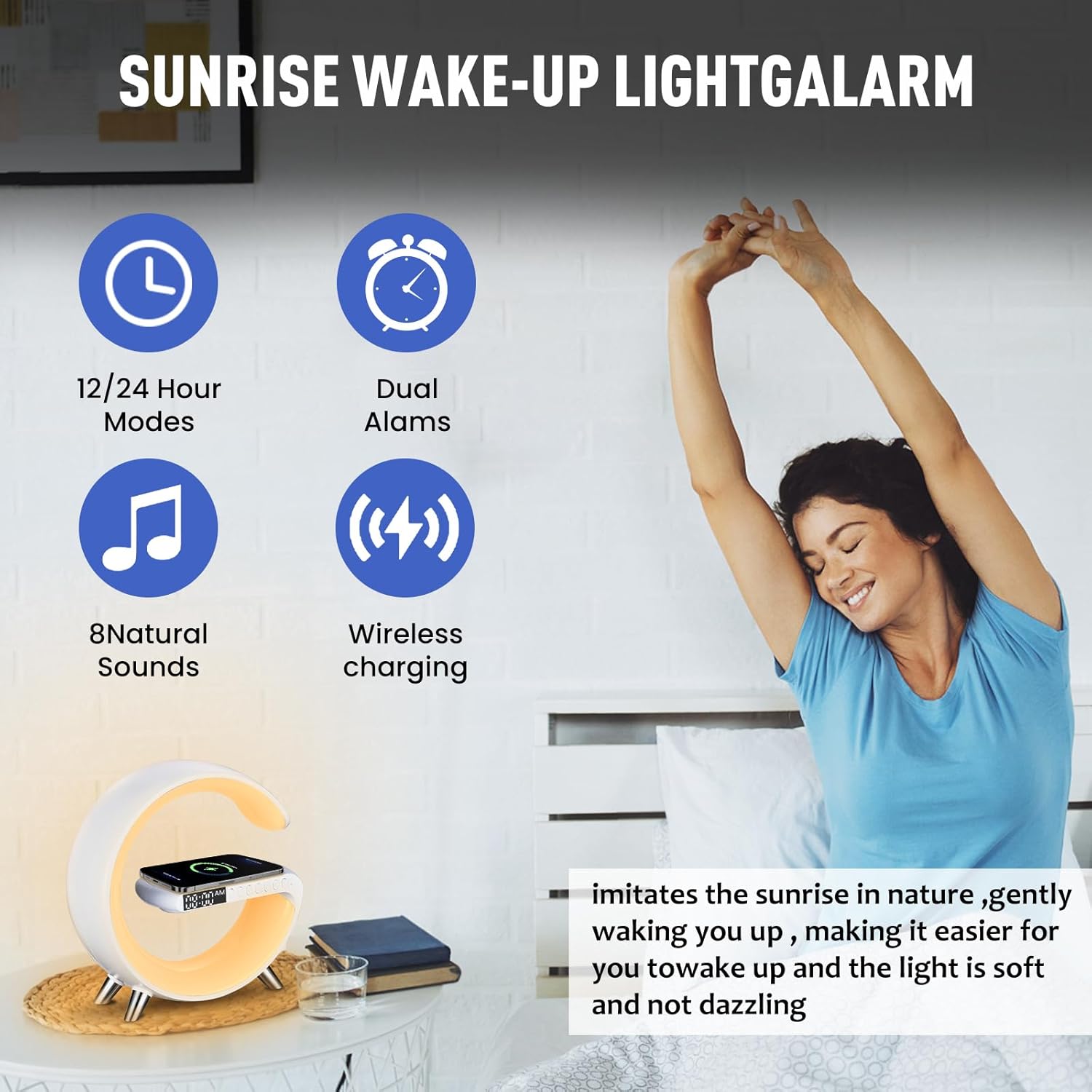 Smart LED Table Lamp, 4-in-1 Wireless Charger, Night Light