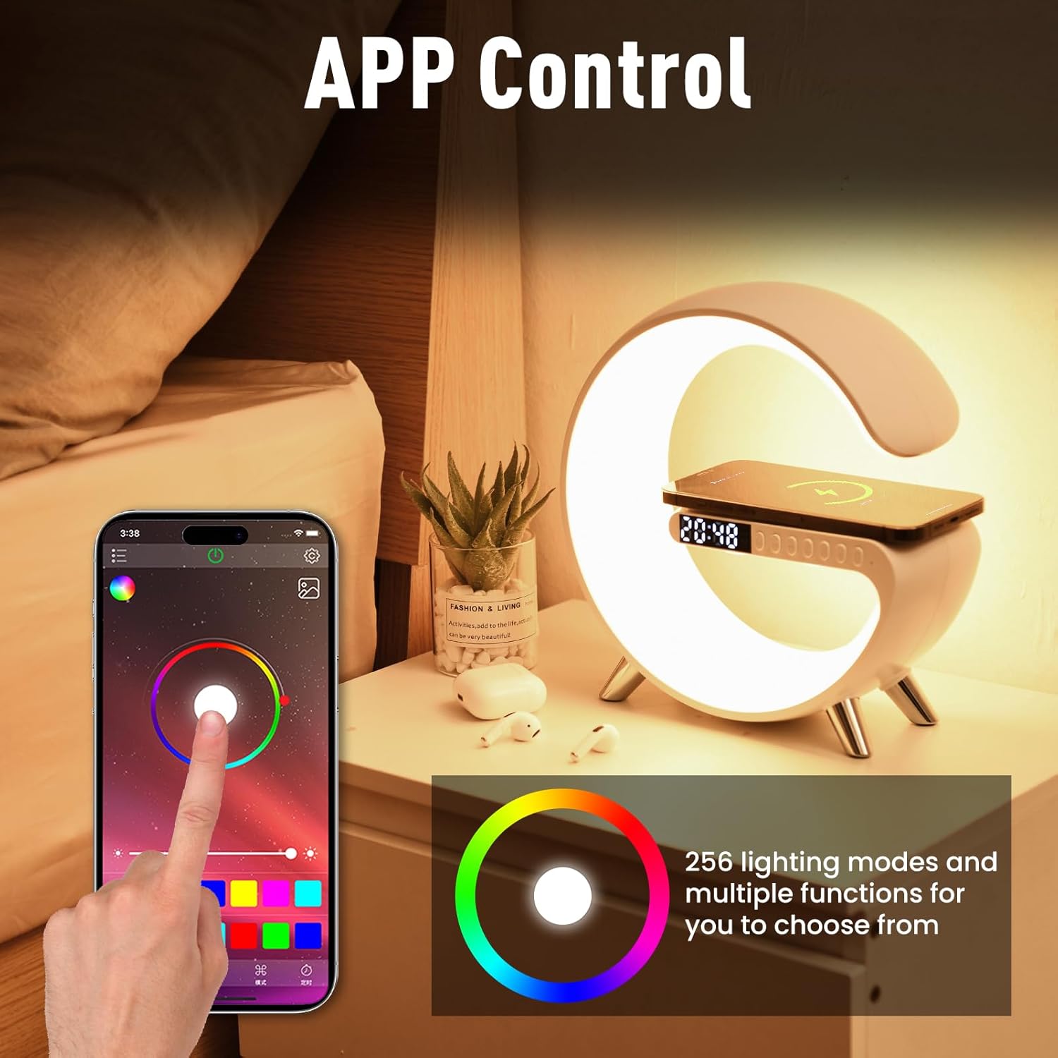 Smart LED Table Lamp, 4-in-1 Wireless Charger, Night Light
