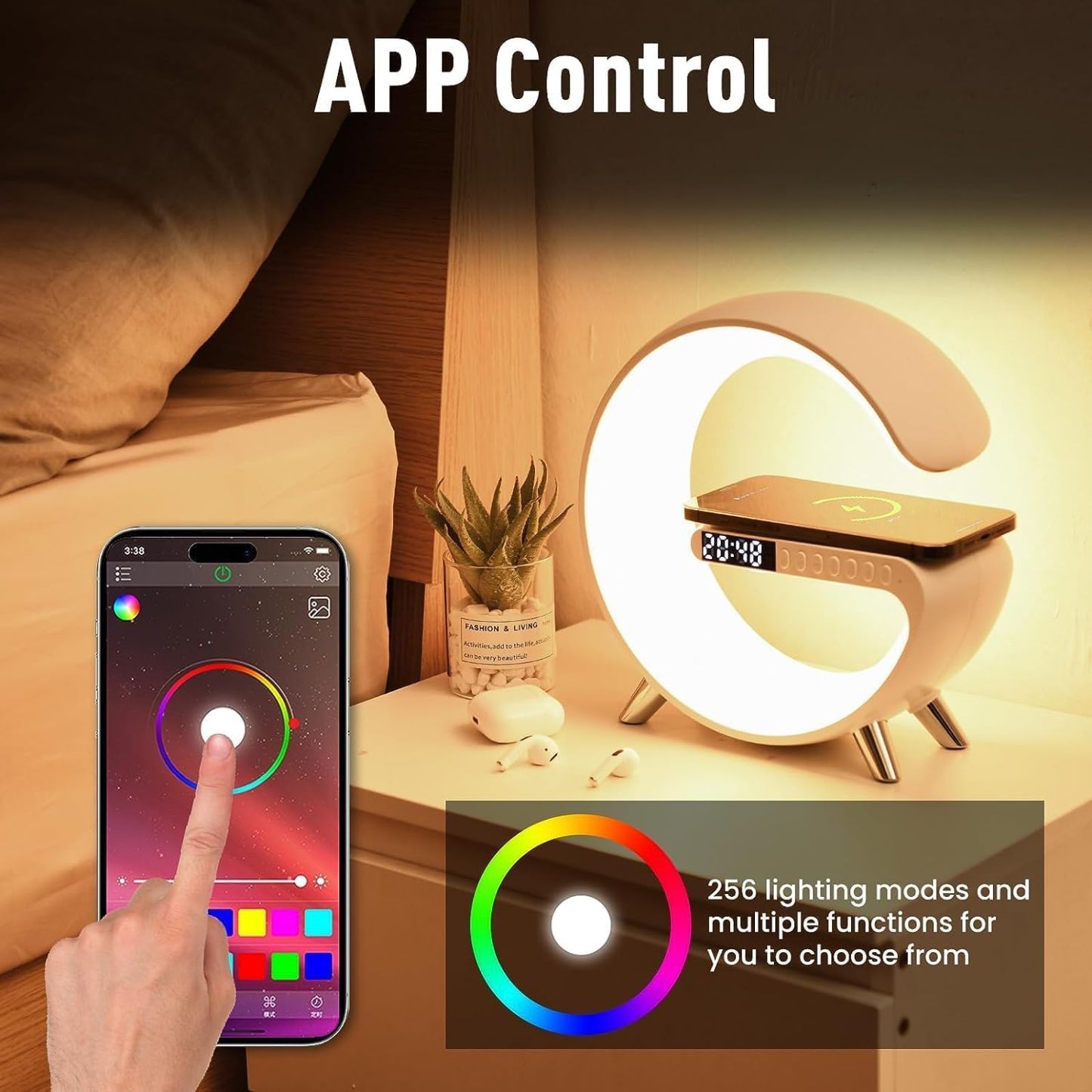Smart LED Table Lamp, 4-in-1 Wireless Charger, Night Light