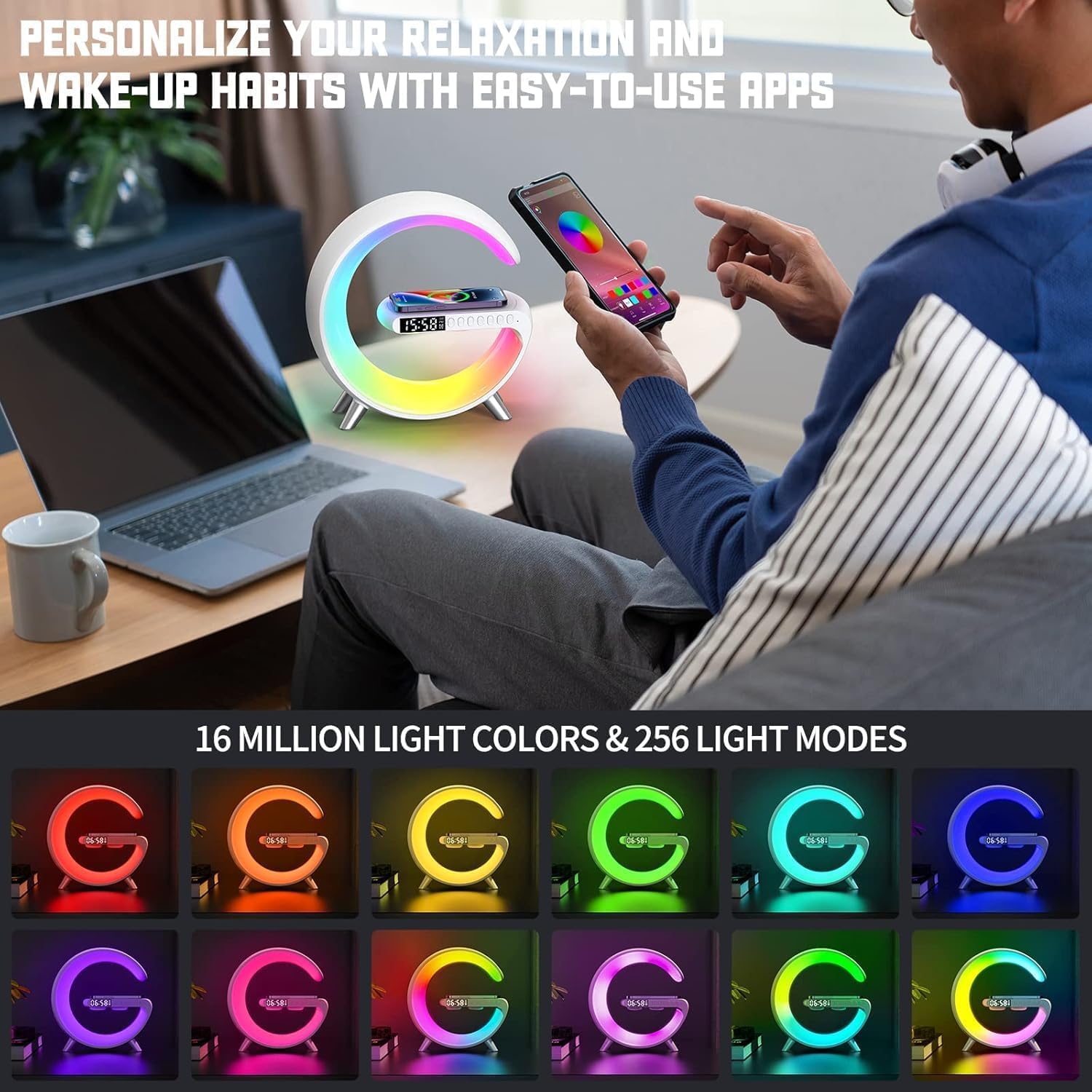 Smart LED Table Lamp, 4-in-1 Wireless Charger, Night Light