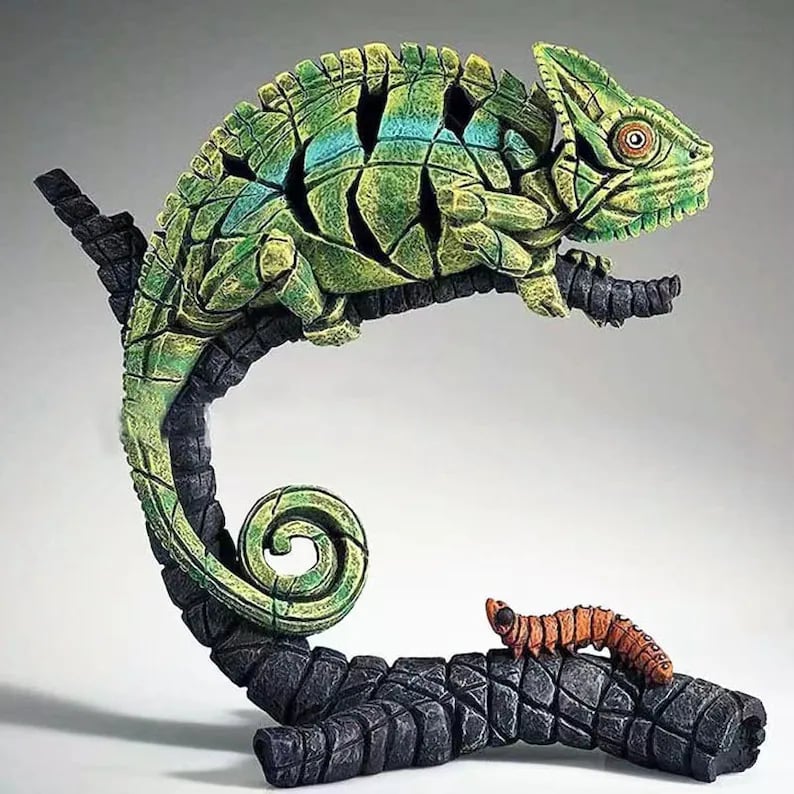 Contemporary Wooden African Animal Sculpture for Home Decor Chameleon