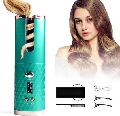 Automatic Curling Iron, Hair Curling Iron for Hair Styling, Cordless Auto Hair Curler, with 6 Temps and Timers, Auto Shut-Off, Fast Heating, Rechargeable Cordless Hair Curler 1 (Gray)