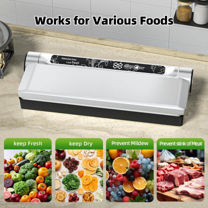 Food Storage Vacuum Sealer Machine, 75KPA Strong Suction, Dry/Wet Modes, 20 Vacuum Seal Bags for Food, Digital Countdown Timer, Compact Lightweight, Ideal for Home Kitchen Use
