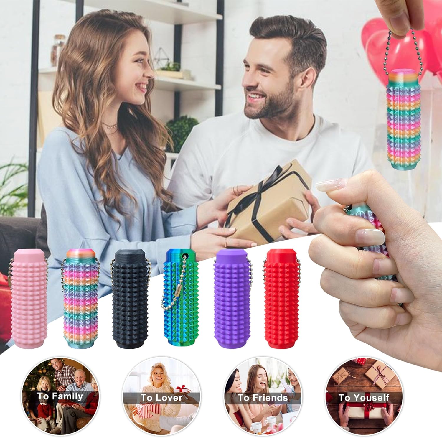 Little Ouchies,Pain Stim Fidget,Pocket Mini Fidget Toy for Adults,3D Printed Venting Key Pendant, 2pcs Spiky Grippie Stim Keychain for Anxiety Relief Positive, Novelty Gifts for Friends(Rainbow)