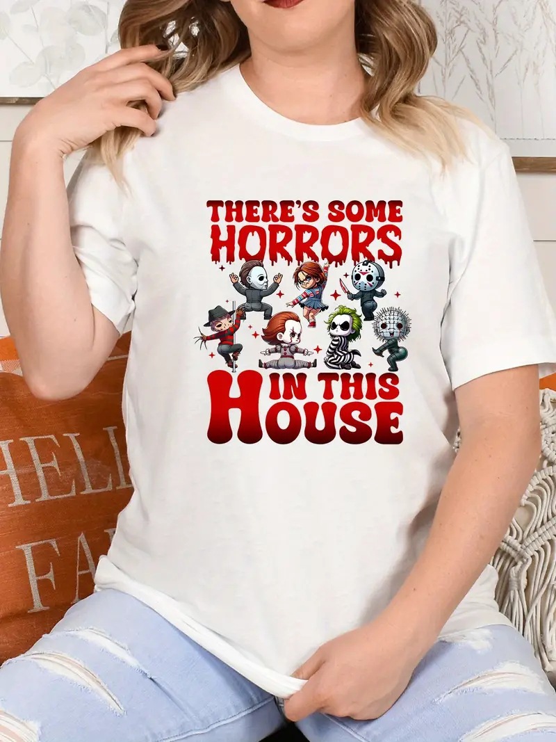 👻👹There's Some Horros In This House Pattern Print 100%Cotton T-Shirt🎃