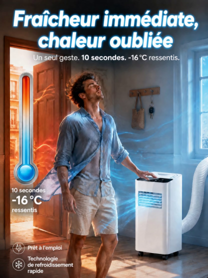 【Un best-seller en Europe et en Amérique !】Climatiseur mobile sans installation【Refroidissement + Déshumidification + Purification de l'air en un seul appareil ! Un seul appareil remplace trois fonctions !】