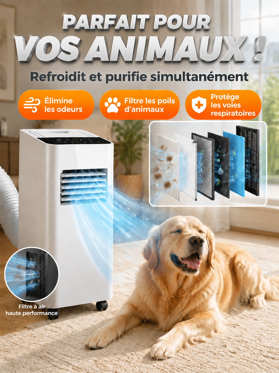 【Un best-seller en Europe et en Amérique !】Climatiseur mobile sans installation【Refroidissement + Déshumidification + Purification de l'air en un seul appareil ! Un seul appareil remplace trois fonctions !】