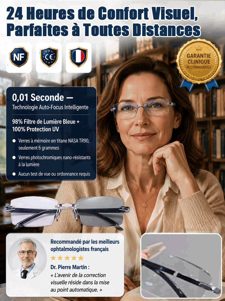 【Technologie optique allemande】Verres progressifs autofocus 0,01 s | Correction continue de +1,00 à +7,00 dioptries pour la lecture et la conduite 【Un seul achat, un service à vie – vous n'aurez plus jamais besoin de lunettes !】
