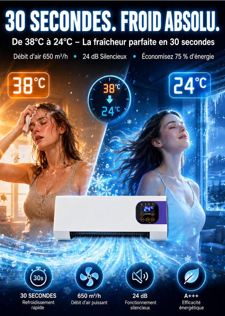 【Rafraîchissement en 3 secondes : l'indispensable de l'été !】Climatiseur mural réversible (chaud/froid)【Un seul appareil pour quatre fonctions : il répond à tous vos besoins !】