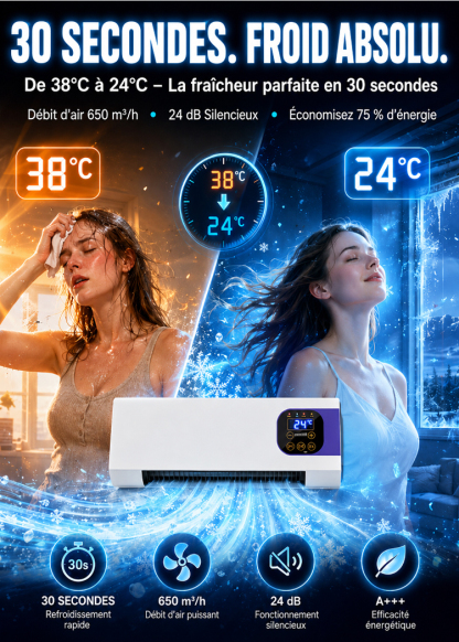 【Rafraîchissement en 3 secondes : l'indispensable de l'été !】Climatiseur mural réversible (chaud/froid)【Un seul appareil pour quatre fonctions : il répond à tous vos besoins !】