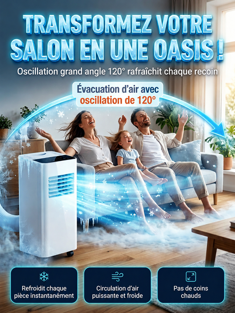 【Un best-seller en Europe et en Amérique !】Climatiseur mobile sans installation【Refroidissement + Déshumidification + Purification de l'air en un seul appareil ! Un seul appareil remplace trois fonctions !】