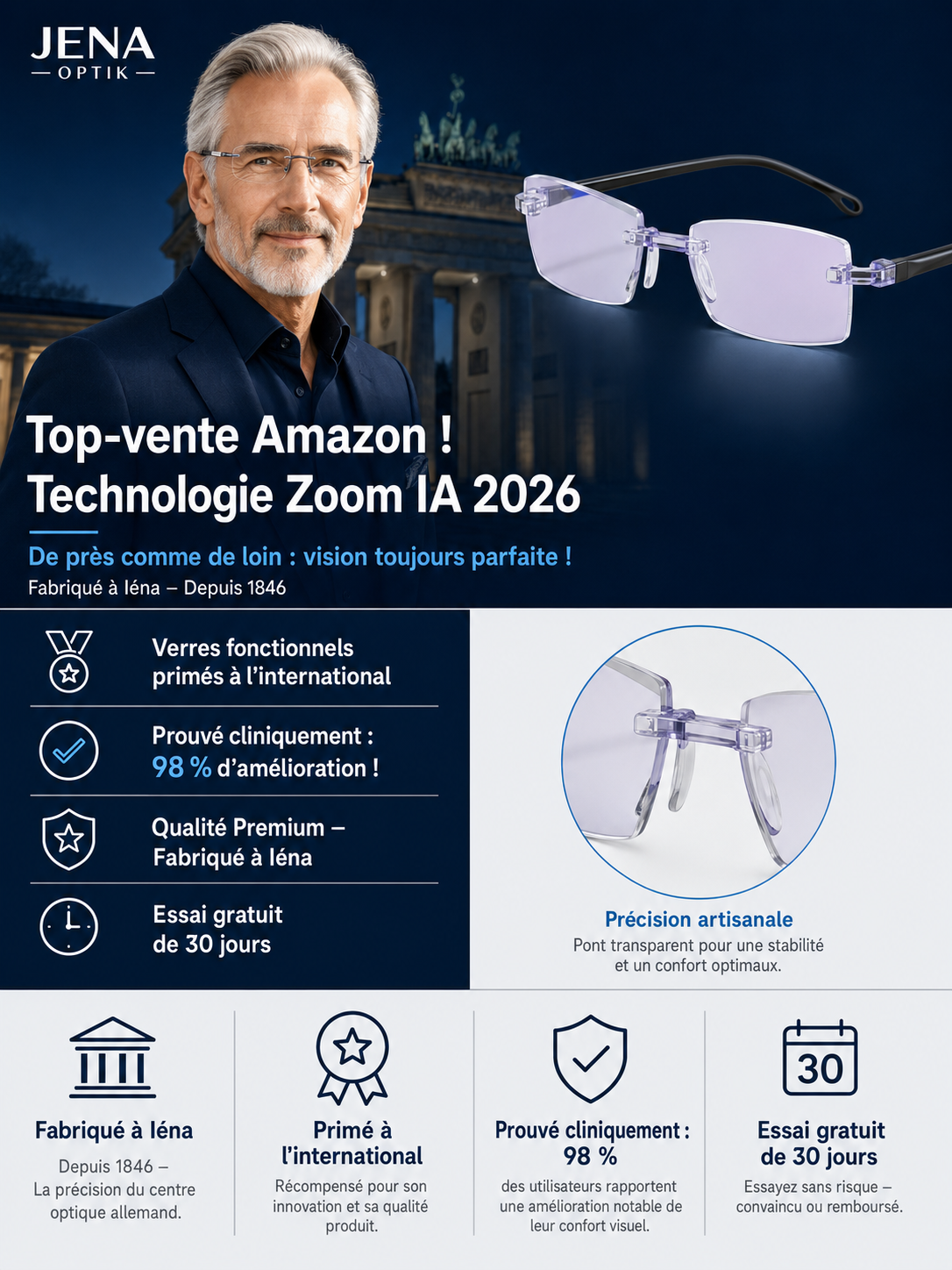 【Offre limitée : 1 acheté = 1 offert !】 La première technologie « Smart Zoom » américaine qui vous redonne la vue de vos 20 ans ! 【Un seul achat, fini les changements de lunettes fréquents !】
