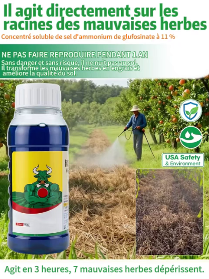 🌿💀 Herbicide agricole ultra-performant, résultat visible en seulement 3 heures ⏰. Une seule pulvérisation agit toute l’année, son effet stable et durable dure jusqu’à 5 ans et empêche définitivement la repousse des mauvaises herbes ♻️.