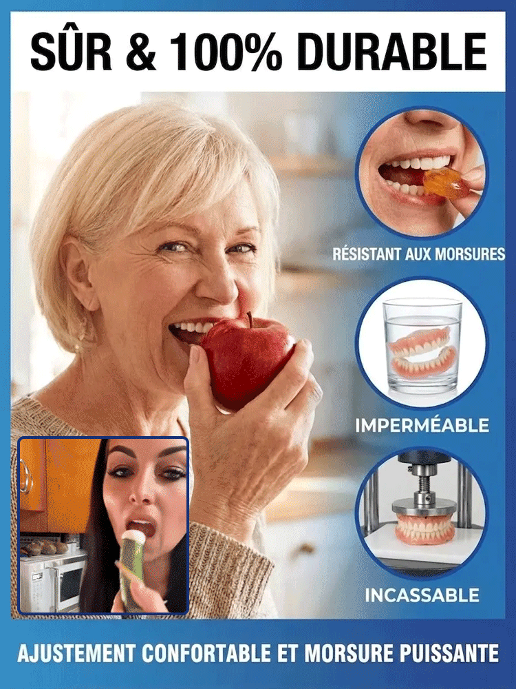 🦷 Cache-dent esthétique en silicone de grade médical nouvelle génération, souple et très élastique. Doté de la nouvelle technologie thermoplastique moléculaire 2026, il s’adapte parfaitement à votre dentition naturelle, discret et imperceptible au port.