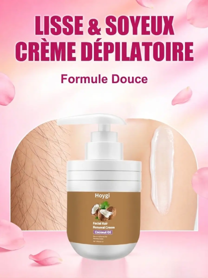 🌿 Crème dépilatoire tendance aux extraits végétaux, dotée d’une formule nourrissante à l’huile de coco premium 🥥, conforme aux normes de sécurité des soins de la peau britanniques. Adieu l’épilation à la cire coûteuse et douloureuse !