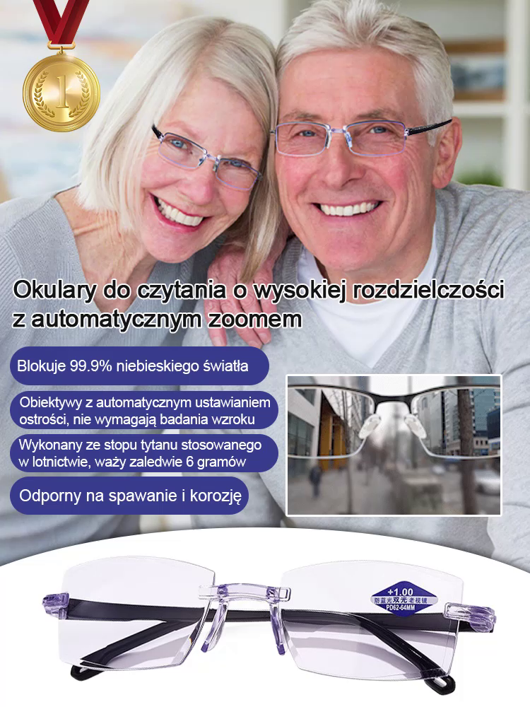 Okulary do czytania z automatycznym zoomem