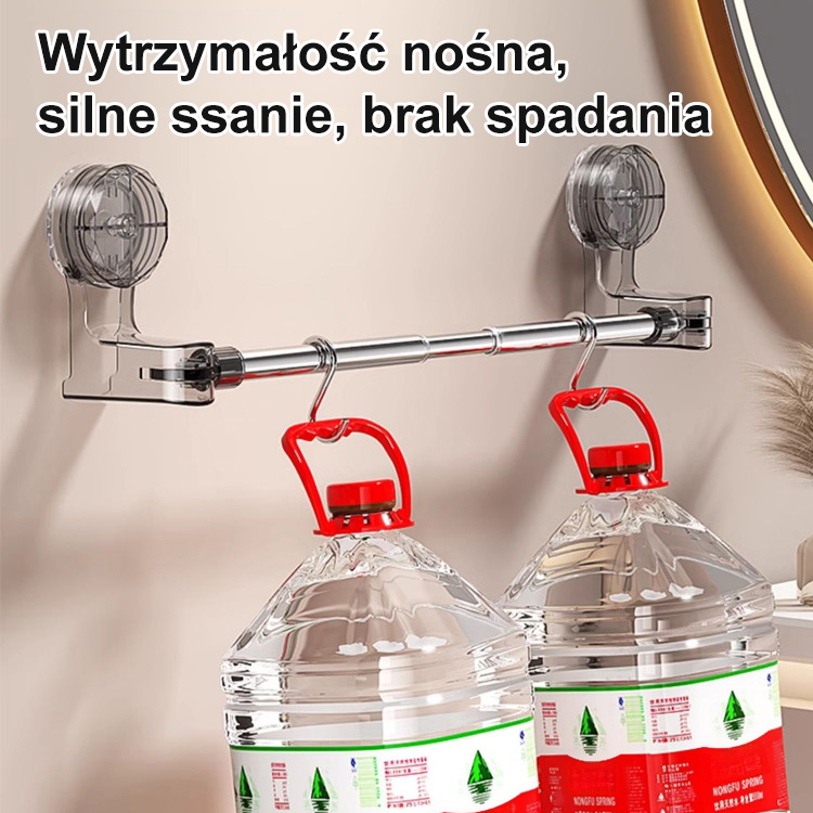 Rozciągany drążek na przyssawki bez potrzeby wiercenia.