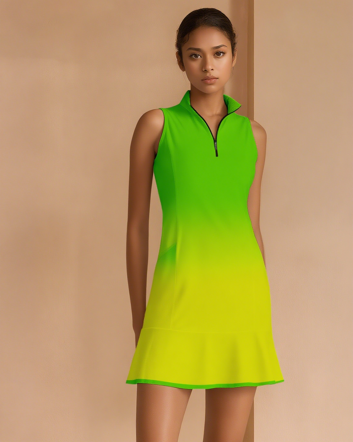 Super Stylish Ruffled Zip-Up Dress Perfect For Golf, Pickleball, And Tennis