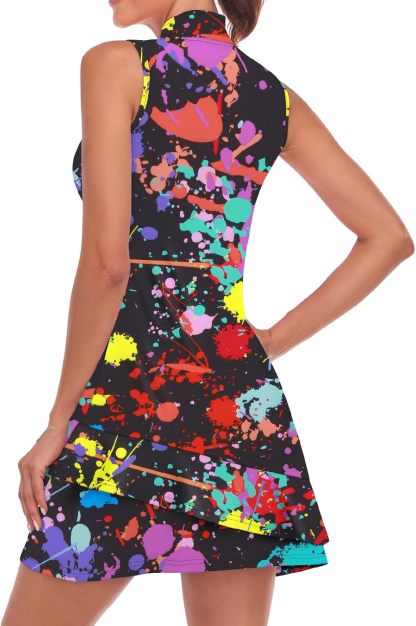 Tennis Dress for Women Sleeveless Golf Dresses with Shorts and Pockets Ruffle Zip Up Stand Collar Golf Outfits