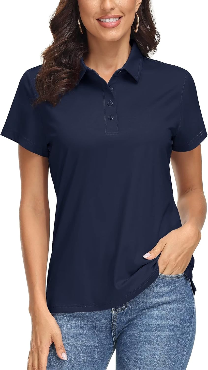 Women's Polo Shirts UPF 50+ Sun Protection 4 Buttons Casual Work Quick Dry Short Sleeve Collared Golf Shirt