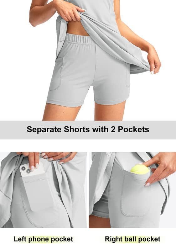 Women's Tennis Golf Dress with Shorts Active Exercise Workout Sports Athletic Dresses for Women with Zipper Pockets