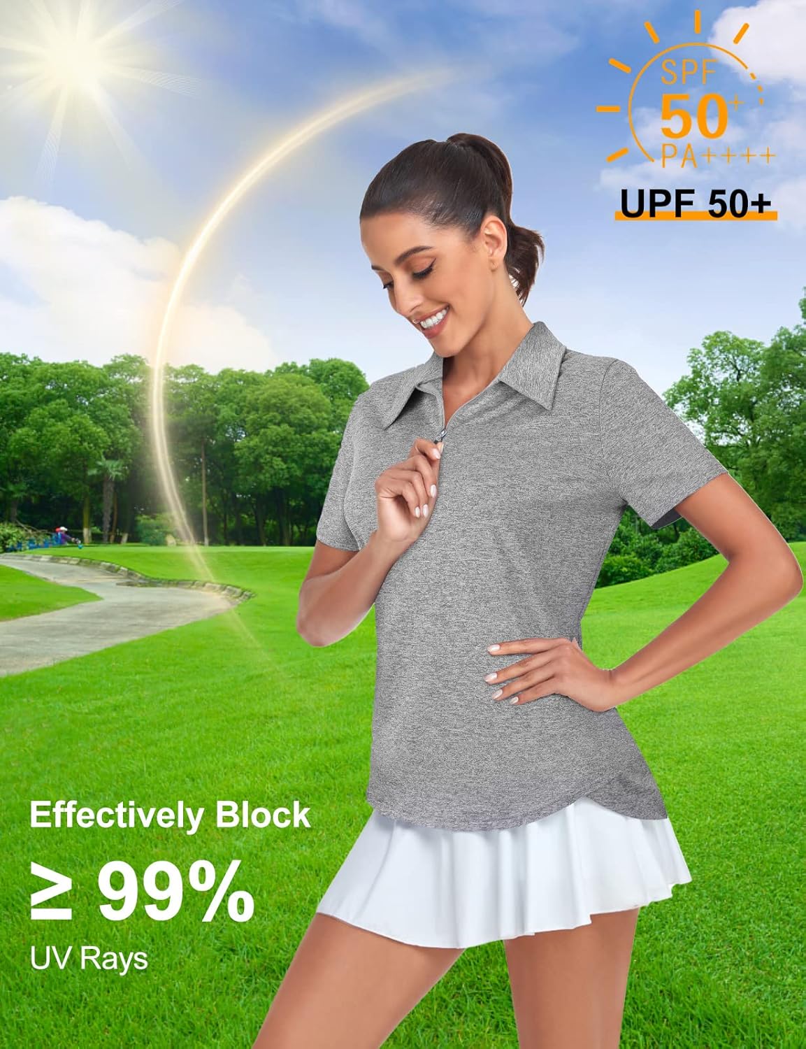 Women's Golf Polo Shirts Short Sleeve Quarter Zip Pullover Moisture Wicking Workout Tops